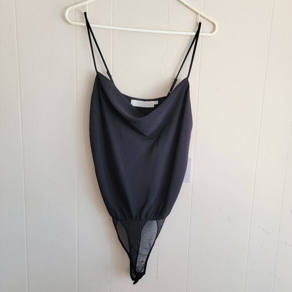 Astr Tops - ASTR Black Cowl Neck High Leg Bodysuit